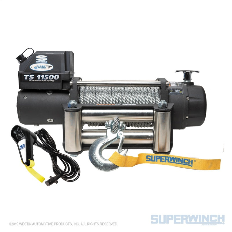 Superwinch 11500 LBS 12V DC 3/8in x 84ft Steel Rope Tiger Shark 11500 Winch - Black Ops Auto Works