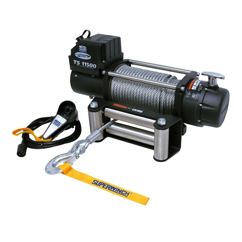 Superwinch 11500 LBS 12V DC 3/8in x 84ft Steel Rope Tiger Shark 11500 Winch - Black Ops Auto Works