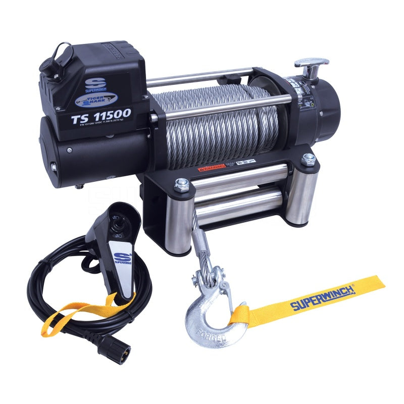 Superwinch 11500 LBS 12V DC 3/8in x 84ft Steel Rope Tiger Shark 11500 Winch - Black Ops Auto Works