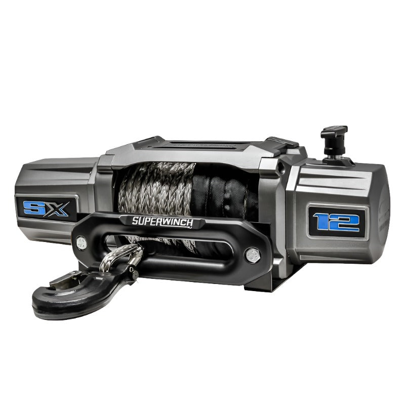 Superwinch 12000 LBS 12V DC 3/8in x 80ft Synthetic Rope SX 12000SR Winch - Graphite - Black Ops Auto Works