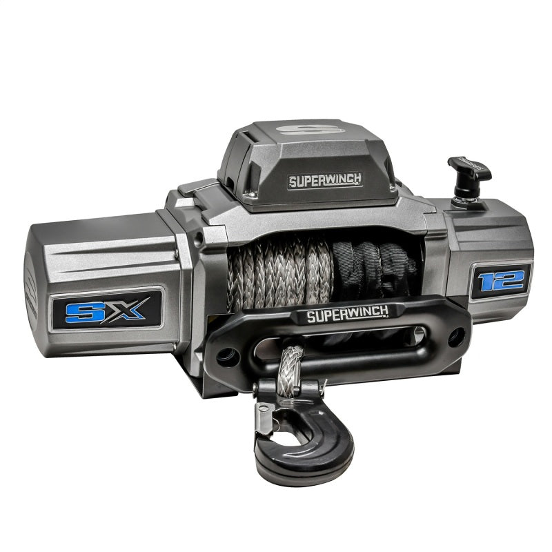 Superwinch 12000 LBS 12V DC 3/8in x 80ft Synthetic Rope SX 12000SR Winch - Graphite - Black Ops Auto Works
