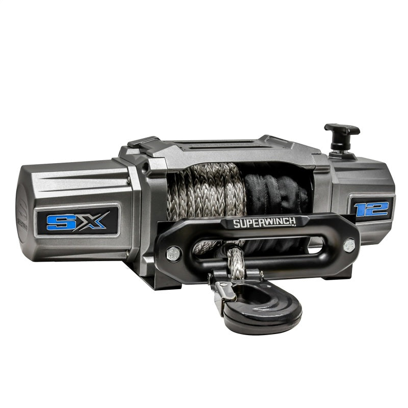 Superwinch 12000 LBS 12V DC 3/8in x 80ft Synthetic Rope SX 12000SR Winch - Graphite - Black Ops Auto Works