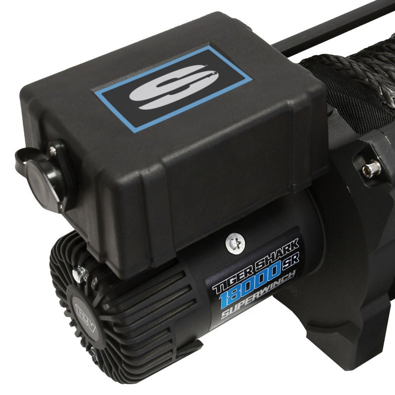 Superwinch 18000 LBS 12V DC 33/64in x 79 ft Synthetic Rope Tiger Shark 18000SR Winch - Black Ops Auto Works