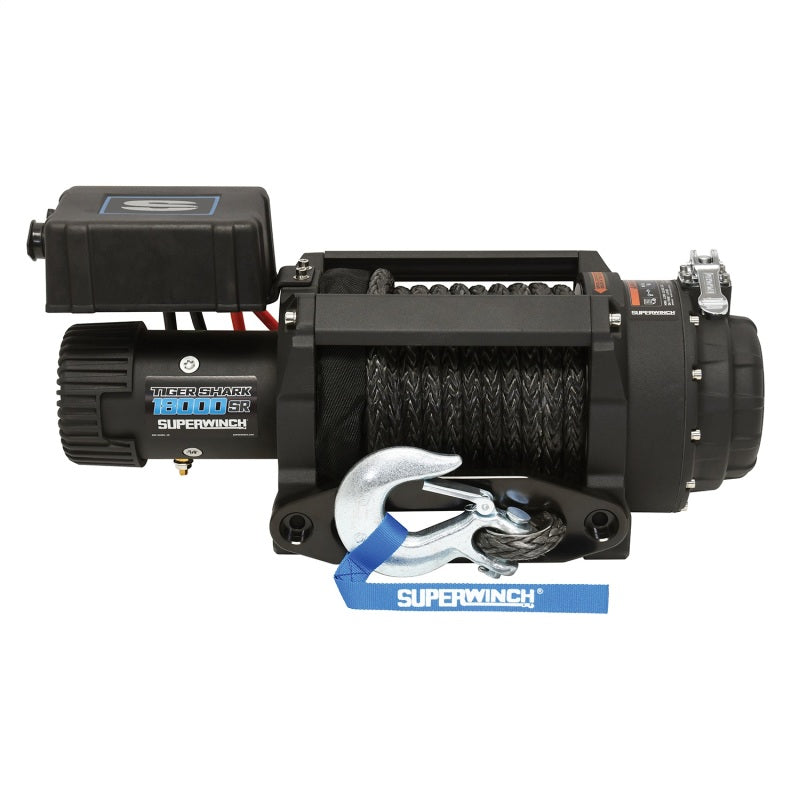 Superwinch 18000 LBS 12V DC 33/64in x 79 ft Synthetic Rope Tiger Shark 18000SR Winch - Black Ops Auto Works