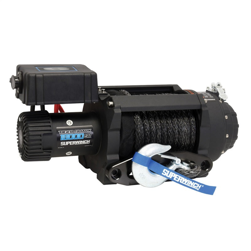 Superwinch 18000 LBS 12V DC 33/64in x 79 ft Synthetic Rope Tiger Shark 18000SR Winch - Black Ops Auto Works