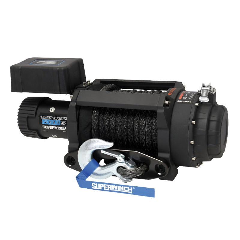 Superwinch 18000 LBS 12V DC 33/64in x 79 ft Synthetic Rope Tiger Shark 18000SR Winch - Black Ops Auto Works