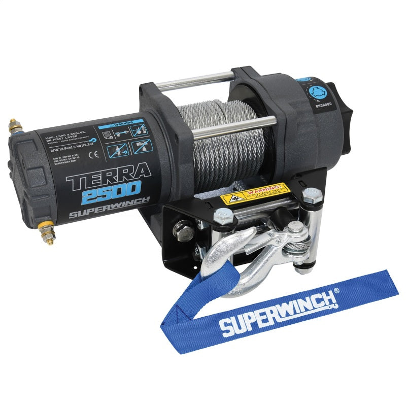 Superwinch 2500 LBS 12V DC 3/16in x 40ft Steel Rope Terra 2500 Winch - Gray Wrinkle - Black Ops Auto Works