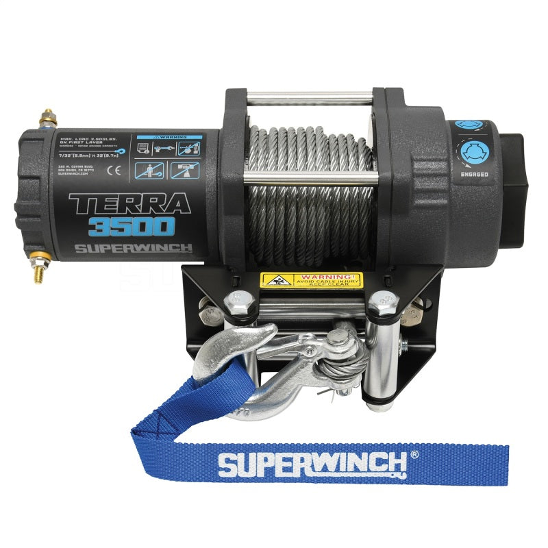 Superwinch 3500 LBS 12V DC 7/32 in x 32 ft Steel Rope Terra 3500 Winch - Gray Wrinkle - Black Ops Auto Works