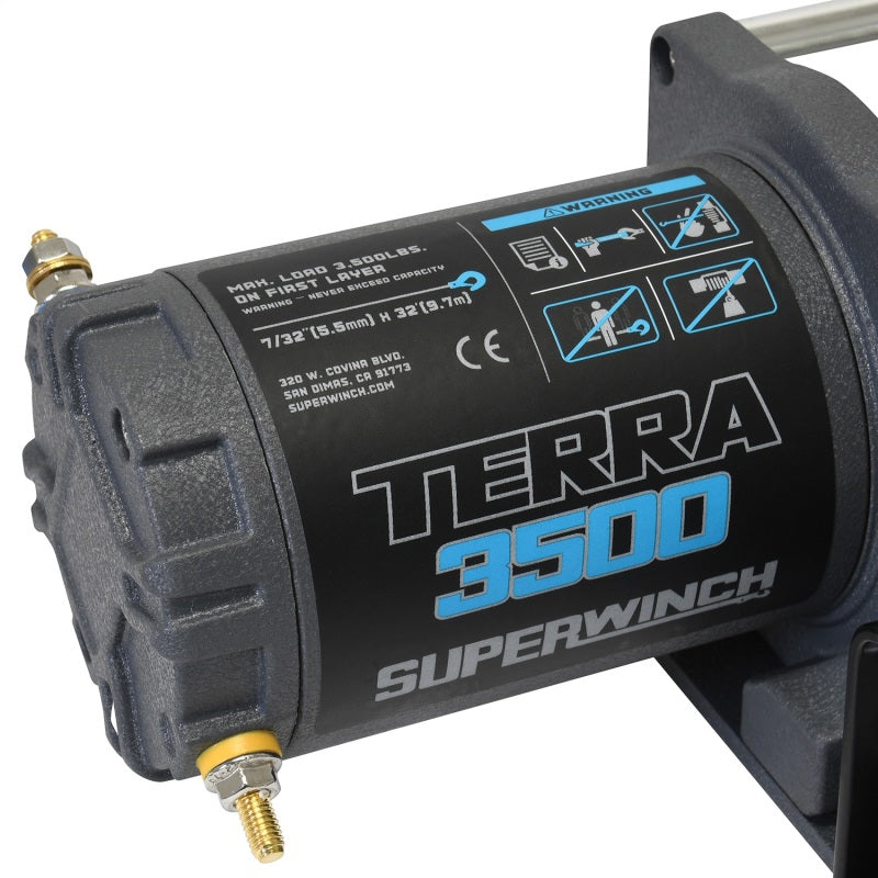Superwinch 3500 LBS 12V DC 7/32 in x 32 ft Steel Rope Terra 3500 Winch - Gray Wrinkle - Black Ops Auto Works