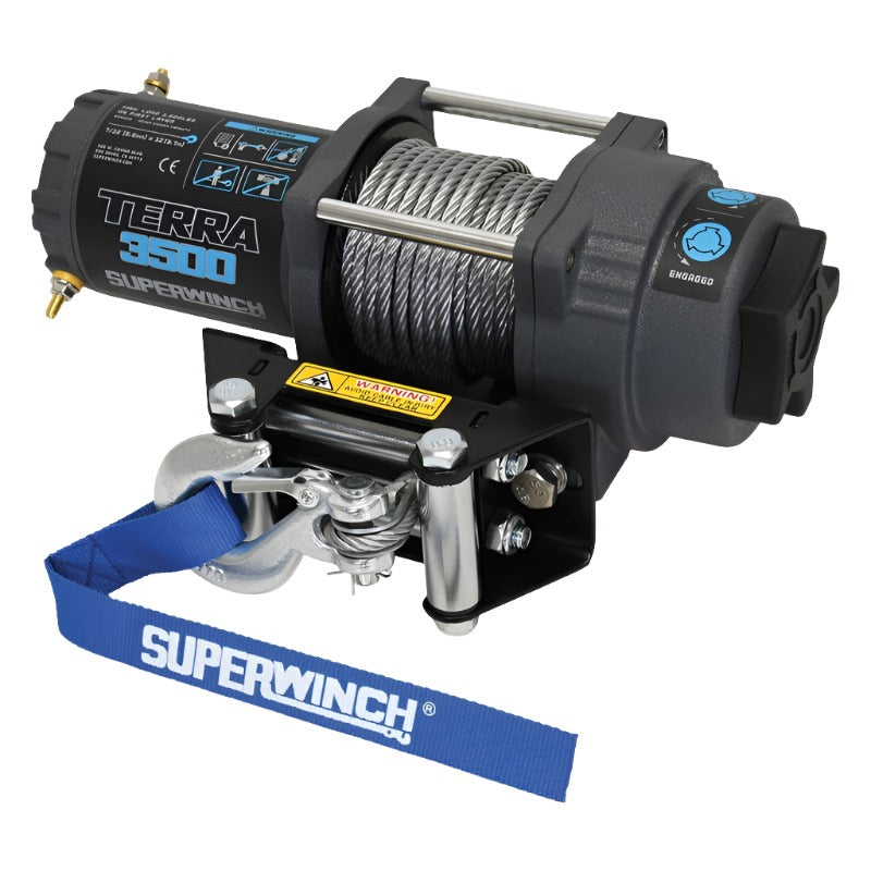 Superwinch 3500 LBS 12V DC 7/32 in x 32 ft Steel Rope Terra 3500 Winch - Gray Wrinkle - Black Ops Auto Works