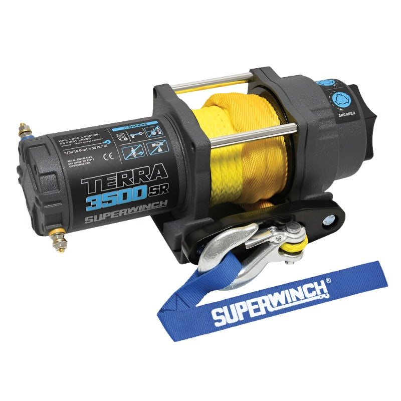Superwinch 3500 LBS 12V DC 7/32in x 32ft Synthetic Rope Terra 3500SR Winch - Gray Wrinkle - Black Ops Auto Works