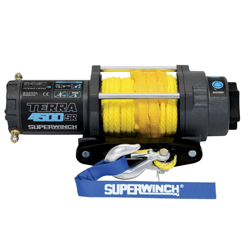 Superwinch 4500 LBS 12V DC 1/4in x 50ft Synthetic Rope Terra 4500SR Winch - Gray Wrinkle - Black Ops Auto Works