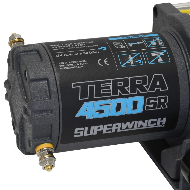Superwinch 4500 LBS 12V DC 1/4in x 50ft Synthetic Rope Terra 4500SR Winch - Gray Wrinkle - Black Ops Auto Works