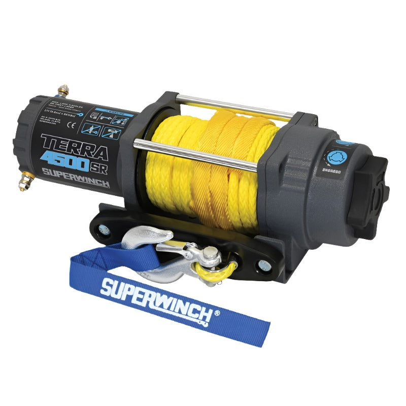 Superwinch 4500 LBS 12V DC 1/4in x 50ft Synthetic Rope Terra 4500SR Winch - Gray Wrinkle - Black Ops Auto Works