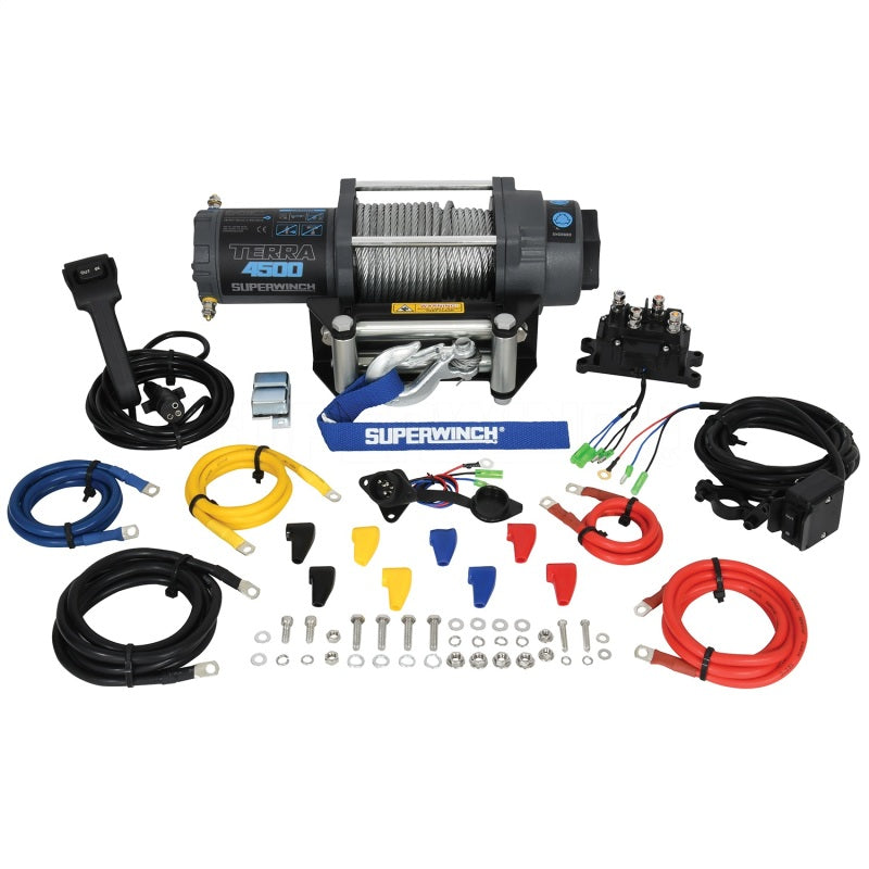 Superwinch 4500 LBS 12V DC 15/64in x 50ft Steel Rope Terra 4500 Winch - Gray Wrinkle - Black Ops Auto Works