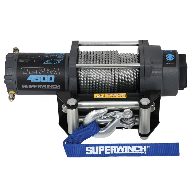 Superwinch 4500 LBS 12V DC 15/64in x 50ft Steel Rope Terra 4500 Winch - Gray Wrinkle - Black Ops Auto Works