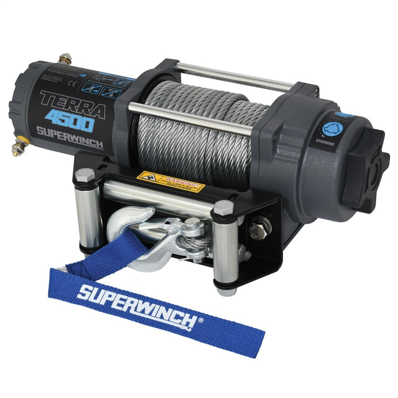 Superwinch 4500 LBS 12V DC 15/64in x 50ft Steel Rope Terra 4500 Winch - Gray Wrinkle - Black Ops Auto Works
