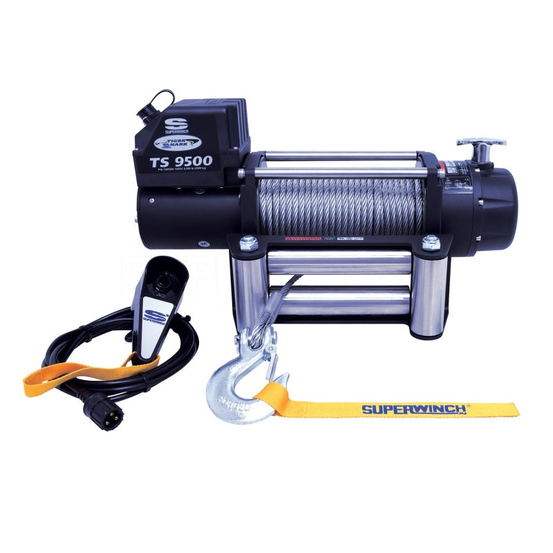Superwinch 9500 LBS 12V DC 11/32in x 95ft Steel Rope Tiger Shark 9500 Winch - Black Ops Auto Works