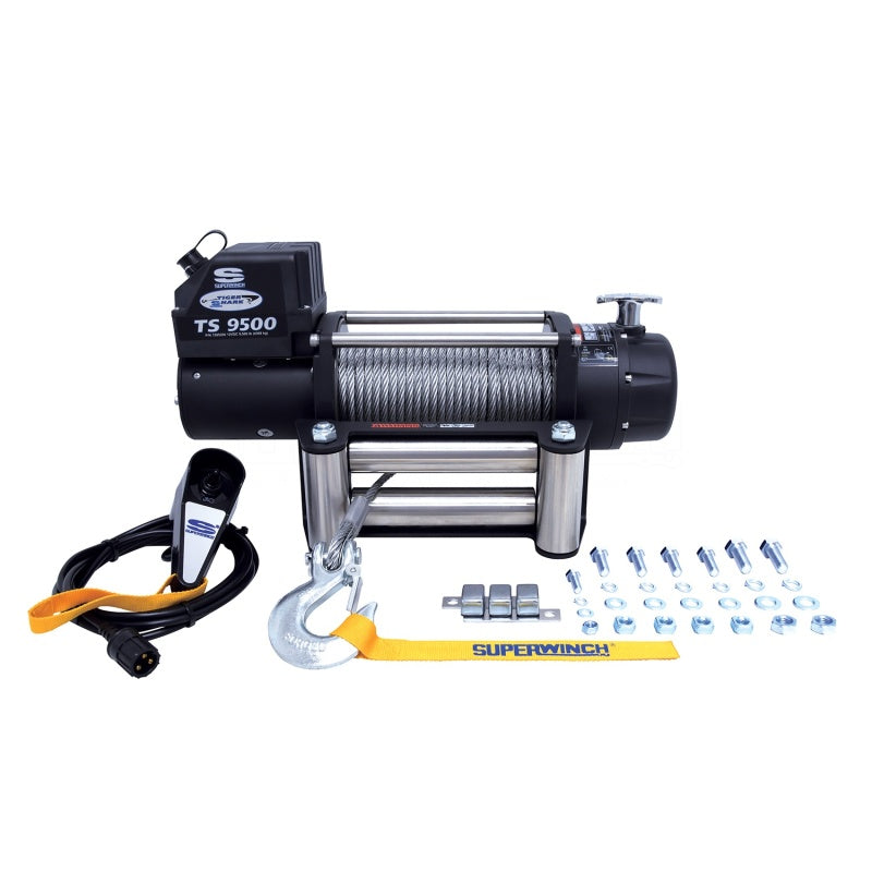 Superwinch 9500 LBS 12V DC 11/32in x 95ft Steel Rope Tiger Shark 9500 Winch - Black Ops Auto Works