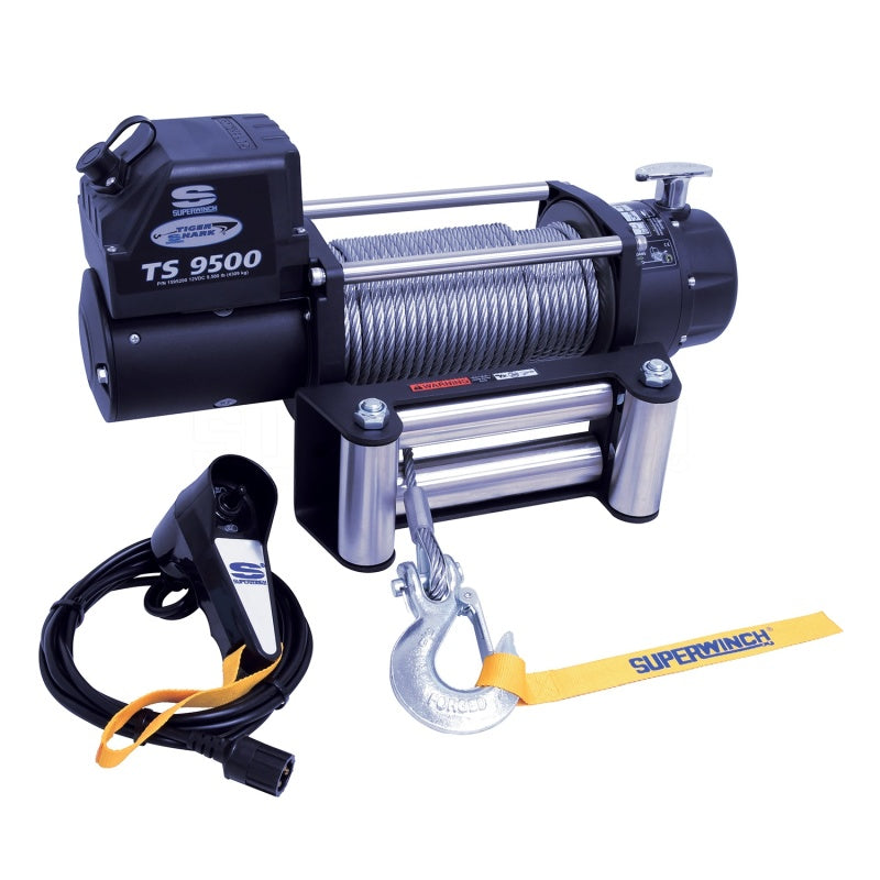 Superwinch 9500 LBS 12V DC 11/32in x 95ft Steel Rope Tiger Shark 9500 Winch - Black Ops Auto Works
