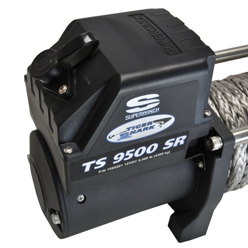 Superwinch 9500 LBS 12V DC 3/8in x 80ft Synthetic Rope Tiger Shark 9500 Winch - Black Ops Auto Works