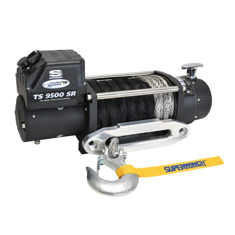 Superwinch 9500 LBS 12V DC 3/8in x 80ft Synthetic Rope Tiger Shark 9500 Winch - Black Ops Auto Works