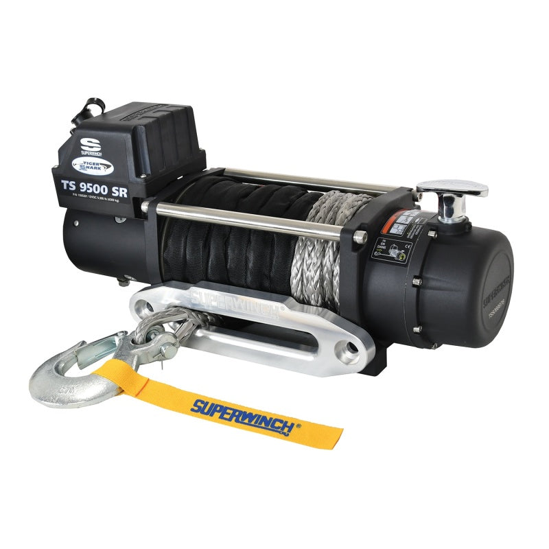 Superwinch 9500 LBS 12V DC 3/8in x 80ft Synthetic Rope Tiger Shark 9500 Winch - Black Ops Auto Works