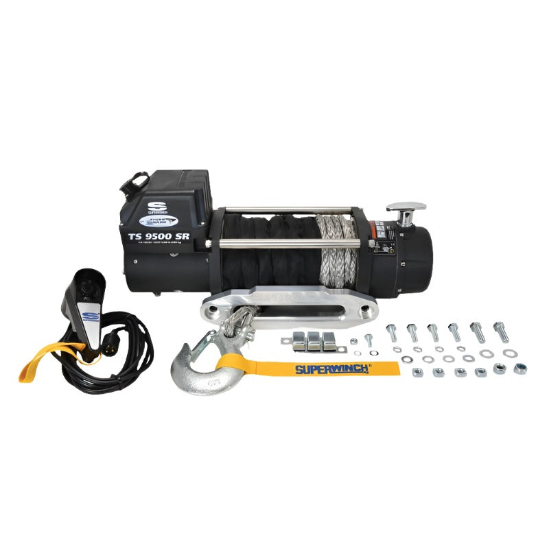 Superwinch 9500 LBS 12V DC 3/8in x 80ft Synthetic Rope Tiger Shark 9500 Winch - Black Ops Auto Works