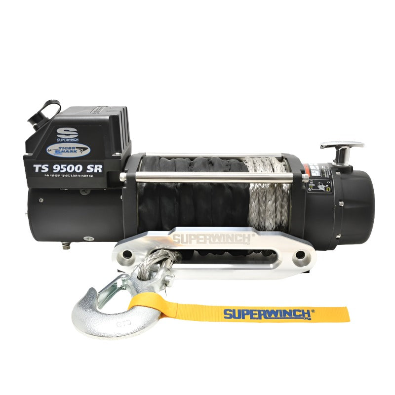 Superwinch 9500 LBS 12V DC 3/8in x 80ft Synthetic Rope Tiger Shark 9500 Winch - Black Ops Auto Works