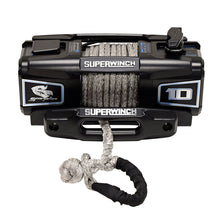 Load image into Gallery viewer, Superwinch Scorpion 10000SR 12V 10,000 lb winch with synthetic rope and black powdercoat finish – front view