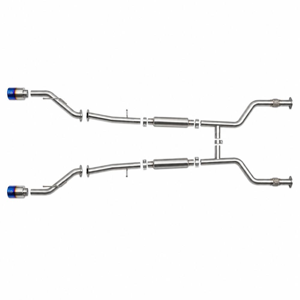 Takeda 2.5 inch cat-back exhaust for Nissan Z with dual blue flame tips