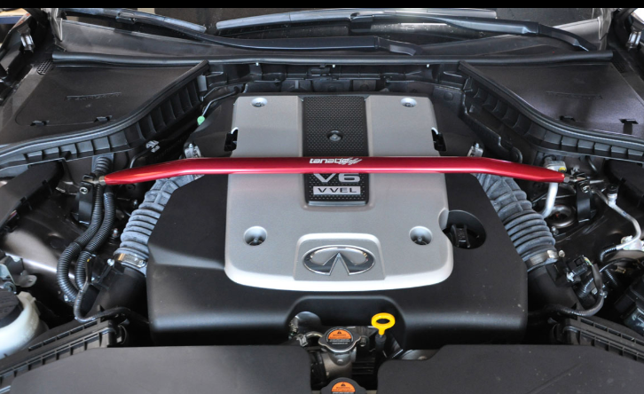 Close-up of oval-shaft aluminum construction with red powder coat  