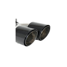 Load image into Gallery viewer, Dual carbon exhaust tip detail for the Thermal R&amp;D Ford Explorer ST catback exhaust