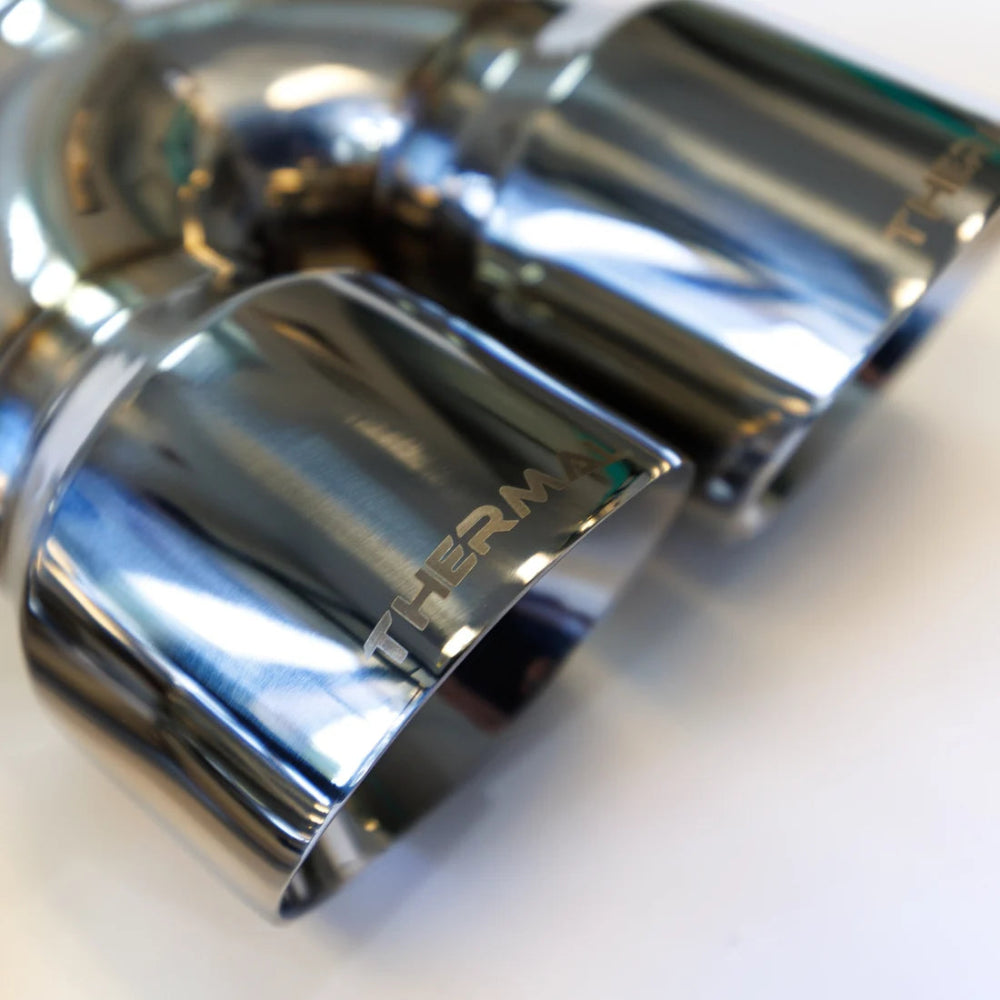 Close-up of the polished finish on Thermal R&D C917 Ford Explorer ST exhaust tips