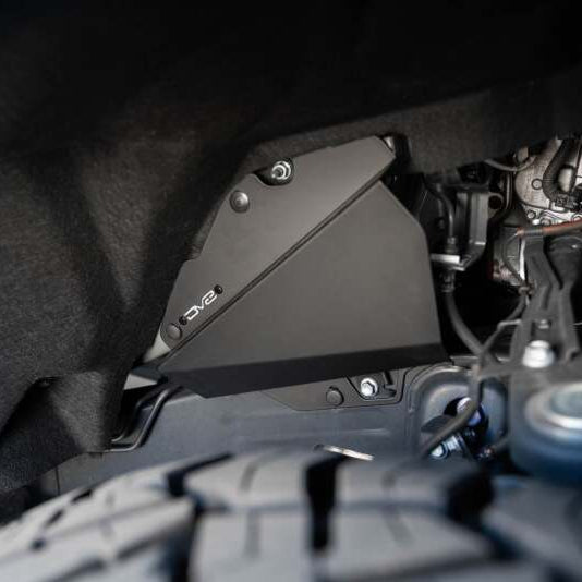 DV8 black aluminum inner fender liner installed inside a Toyota Tundra wheel well