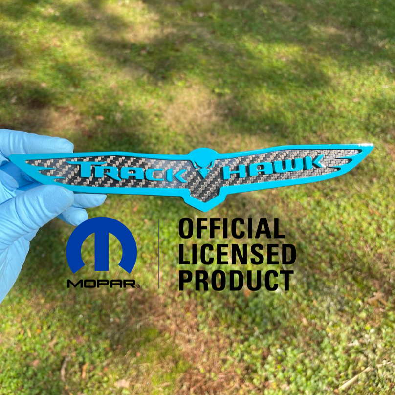 Custom Trackhawk rear emblem close-up