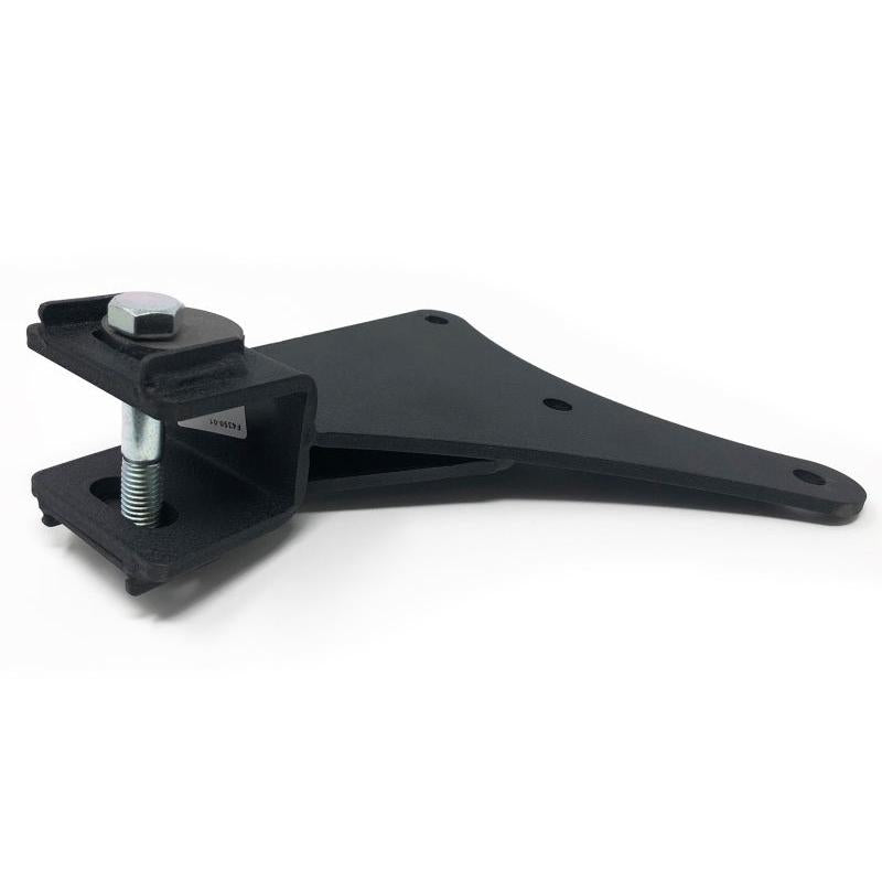 Tuff Country track bar drop bracket, side view showing bolt-on tab and mounting hole