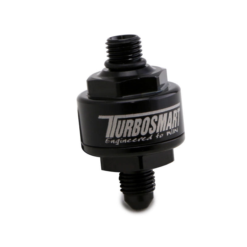 Turbosmart Billet Turbo Oil Feed Filter w/ 44 Micron Pleated Disc AN-4 Male to AN-4 ORB- Black - Black Ops Auto Works