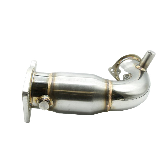 Turbo XS W22-FP-1C catted front pipe installed on 2023 Subaru WRX engine bay
