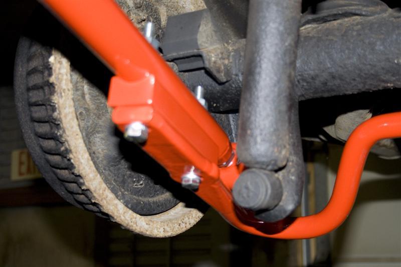 Angled view showing the profile of the 3612-B adjustable extended length rear lower control arms.