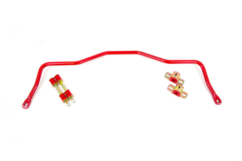 UMI Performance red powder-coated 22mm tubular rear sway bar with zinc plated clamshells and heavy duty end links