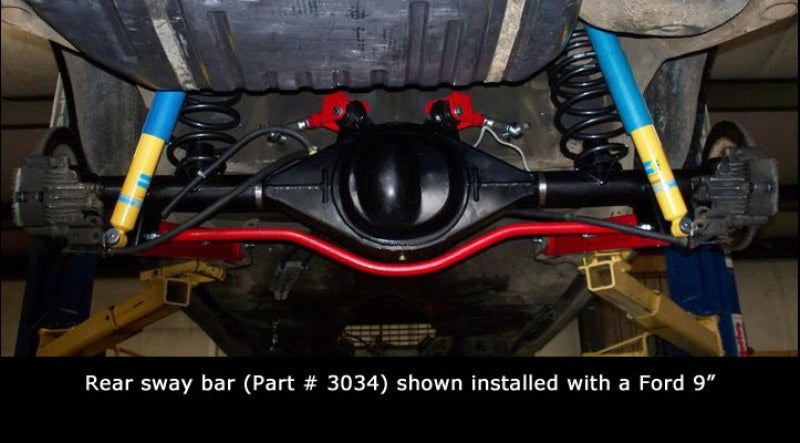 Additional product view 2 of the UMI 3034-R bright red one inch solid rear sway bar.