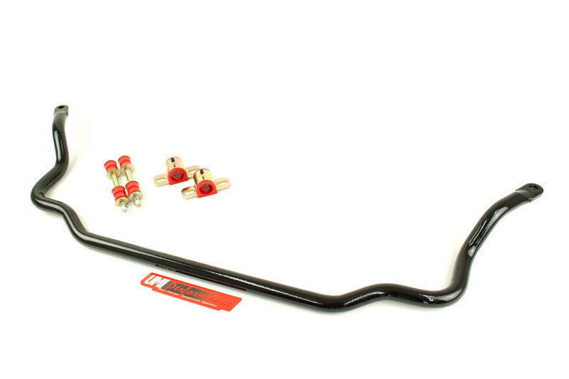 UMI 3035-B 1.250 inch solid 4140 chrome moly front sway bar in gloss black with greaseable bushings, zinc plated clamshells and new high quality end links for 1978-1988 GM G-Body.