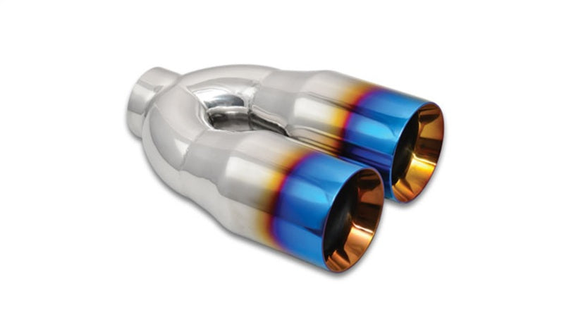 Vibrant 2.5in ID Dual 3.5in OD Round SS Tips (Double Wall, Straight Cut) with Burnt Blue Finish - Black Ops Auto Works