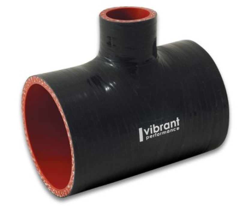 Vibrant 4 Ply Reinforced Silicone T Adapter - 2in Outlet ID x 4in OAL x 1in Branch ID (BLACK) Vibrant VIB19687