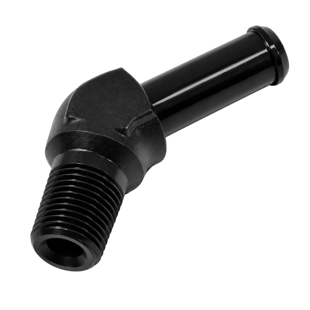 Vibrant 45 degree male NPT to hose barb adapter with 1/8in NPT and 5/16in hose barb