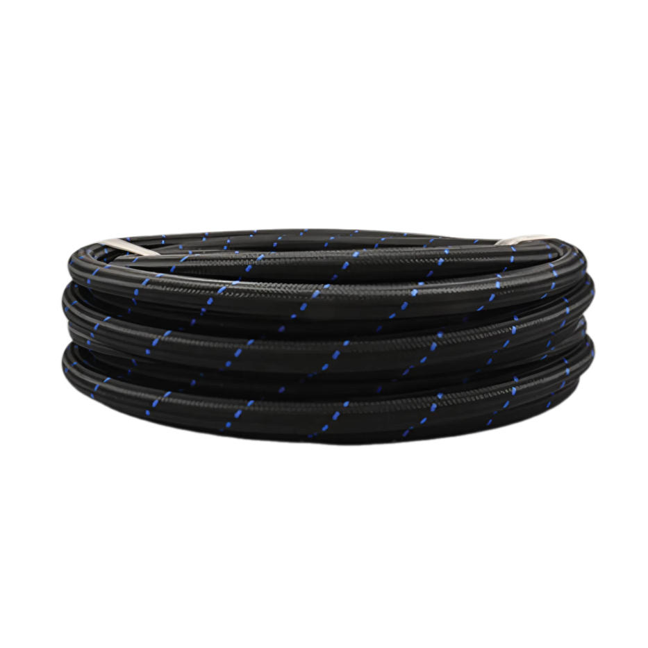 Vibrant -8 AN Two-Tone Black/Blue Nylon Braided Flex Hose (20 foot roll)