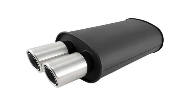 VIB12311-Vibrant STREETPOWER Blk Oval Muffler w/Dual Center Tip 3in Inlet ID 3in Tip OD 9in x 5in x 15in-Muffler-Vibrant
