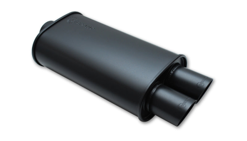 Vibrant StreetPower FLAT BLACK Oval Muffler with Dual 3in Outlet - 3in inlet I.D. - Black Ops Auto Works