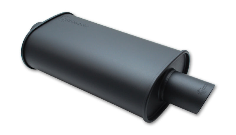 Vibrant StreetPower FLAT BLACK Oval Muffler with Single 3in Outlet - 2.25in inlet I.D. - Black Ops Auto Works